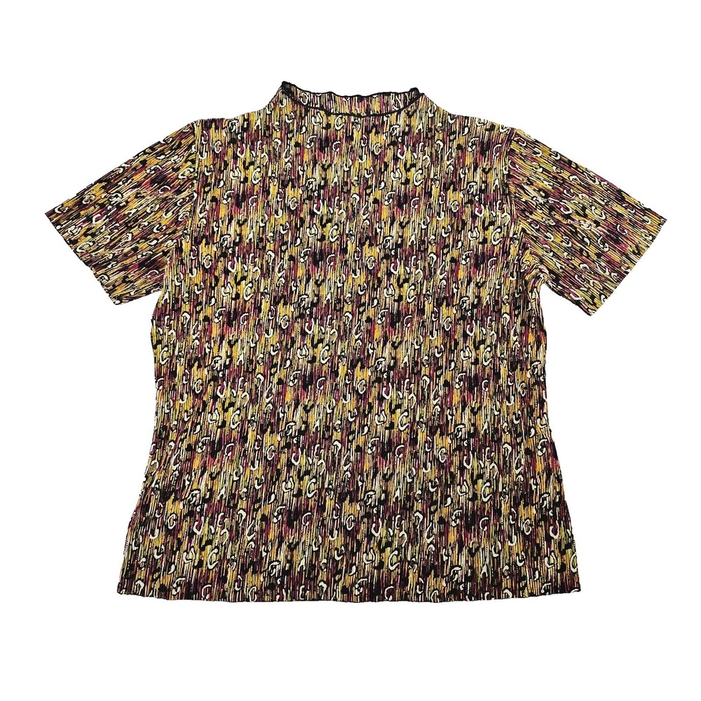 Effeci VTG 90s Plisse Mock Neck Artsy Retro Abstract Colorful Stretchy‎ Top Sz M